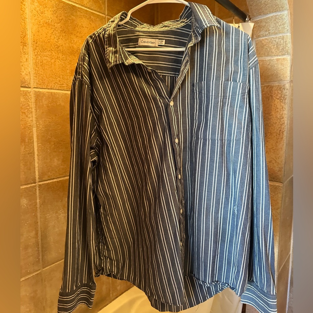 Calvin Klein Gray and White Striped Top